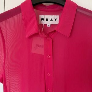 Wray Sid Dress in Zenia Hot Pink, Midi Short Sleeve Mesh Collar Button, Size 1x